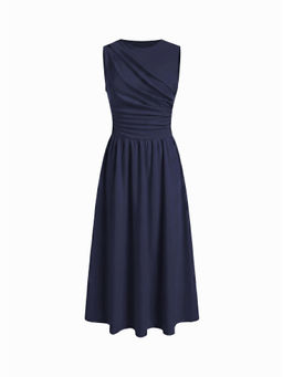 Cider - Round Neckline Ruched Maxi Dress