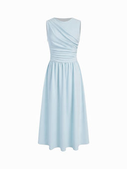 Cider - Round Neckline Ruched Maxi Dress