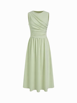 Cider - Round Neckline Ruched Maxi Dress