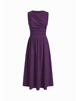 Cider - Round Neckline Ruched Maxi Dress