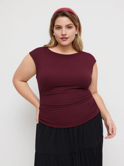 Cider - Boat Neck Ruched Top Curve & Plus