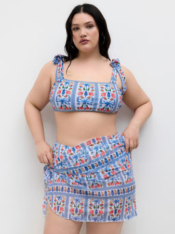 Cider - Square Neck Floral Knotted Bracelet Bikini Swimsuit With Sarong Curve & Plus