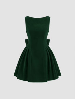Cider - Velvet Boat Neck Bow Backless Mini Dress