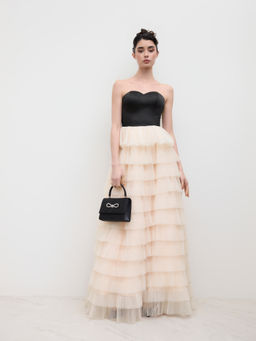 Cider - Mesh Two Tone Tulle Layered Bandeau Maxi Dress