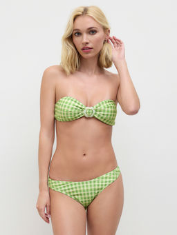 Cider - Gingham Flower Ring Bandeau Cheeky Bikini Set