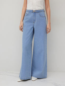 Cider - Denim Mid Rise Buckle Straight Leg Jeans