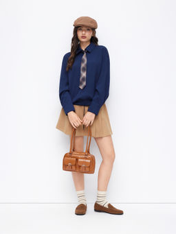 Cider - Double Pocket Boston Faux Leather Shoulder Bag