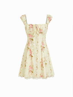 Cider - Square Neck Floral Knotted Mini Dress