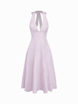 Cider - Jacquard Sculptural Halter Neckline Floral Lace Up Maxi Dress