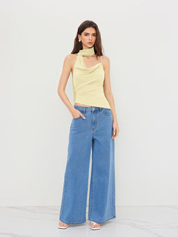 Cider - Halter Neckline Ruched Cami Top With Scarf