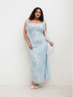 Cider - Lace Floral Ruffle Hem Split Maxi Dress Curve & Plus