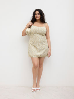 Cider - Jacquard Floral Bowknot Mini Dress Curve & Plus