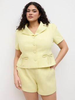 Cider - Jacquard Notched Collar Bowknot Blazer Curve & Plus