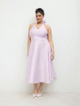 Cider - Jacquard V-Neck Floral Lace Up Maxi Dress Curve & Plus