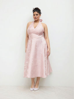 Cider - Jacquard V-Neck Floral Lace Up Maxi Dress Curve & Plus