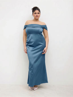 Cider - Satin Ruched Off-Shoulder Maxi Dress Curve & Plus