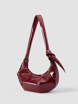 Cider - Pleated Half Moon Faux Leather Shoulder Bag