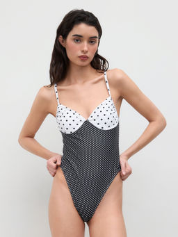 Cider - Shaping Sweetheart Two Tone Polka Dot One Piece Swimsuit