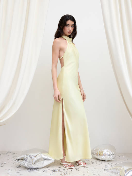Buy Cider Backless Halter Neck Split Maxi Dress (XXS) Online