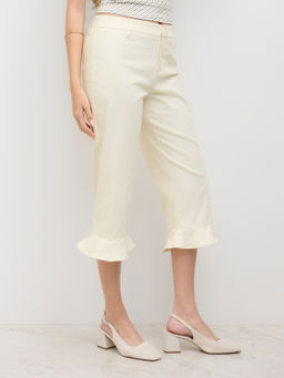 Cider - Cotton-Blend Low Rise Ruffle Hem Cropped Trousers