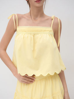 Cider - Cotton Square Neck Scalloped Knotted Top