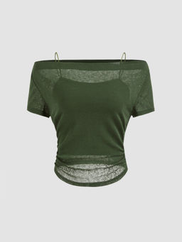 Cider - Off-Shoulder Ruched Short Sleeve Tee & Cami Top