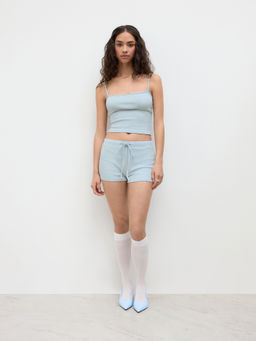 Cider - Cdr Cotton-Blend Square Neck Crop Cami Top & Low Rise Drawstring Shorts Set
