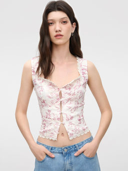 Cider - Cotton-Blend Square Neck Floral Lace Top