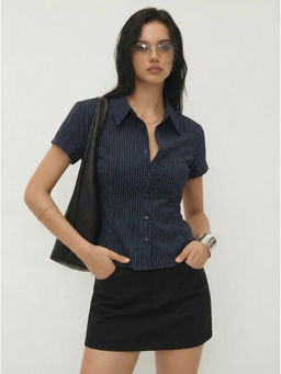Cider - Collar Stripe Short Sleeve Shirt