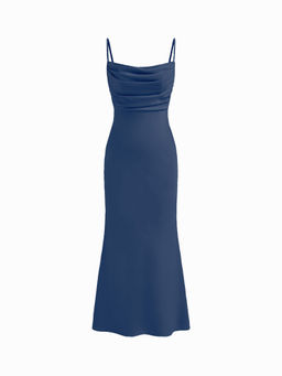 Cider - Satin Square Neck Ruched Lace Maxi Dress