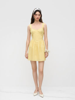 Cider - Cotton-Blend Sweetheart Lettuce Trim Mini Dress