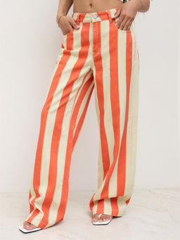 Cider - Denim Low Rise Stripe Wide Leg Jeans