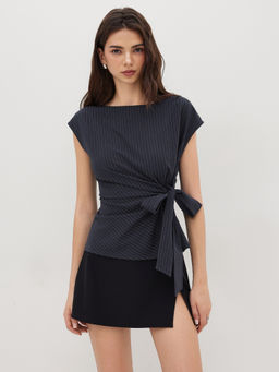 Cider - Boat Neck Stripe Knotted Oversized Top