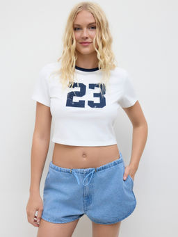 Cider - Denim Low Rise Drawstring Micro Shorts