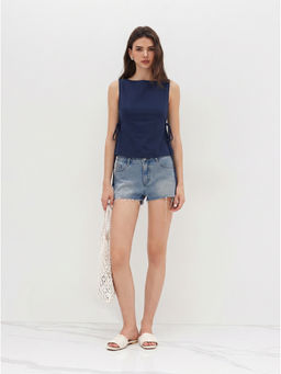 Cider - Linen-Blend Boat Neck Tie Side Knotted Split Top