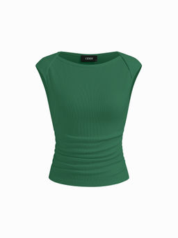 Cider - Cotton-Blend Boat Neck Ruched Top