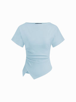 Cider - Cotton-Blend Boat Neck Ruched Asymmetrical Hem Tee