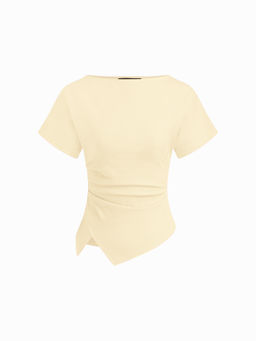 Cider - Cotton-Blend Boat Neck Ruched Asymmetrical Hem Tee