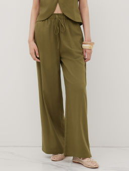 Cider - Linen-Blend Mid Rise Elastic Waist Wide Leg Trousers