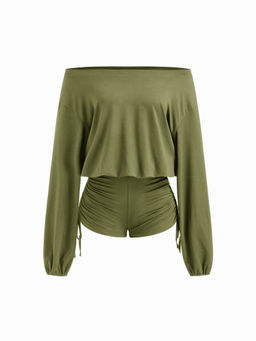 Cider - Cotton-Blend Asymmetrical Neck Drawstring Romper