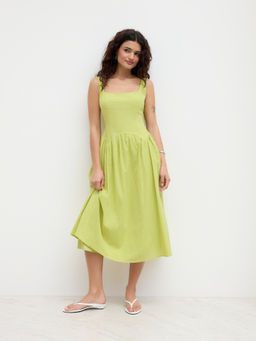Cider - Cotton-Blend Square Neck Ruffle Cami Midi Dress
