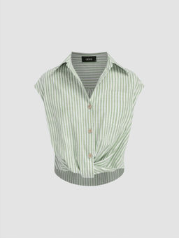 Cider - Cotton-Blend Collar Stripe Twist Shirt