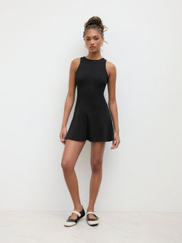 Cider - Round Neckline Ruffle Hem Mini Dress