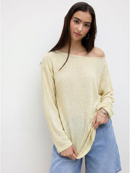 Cider - Linen-Blend Boat Neck Oversized Long Sleeve Top