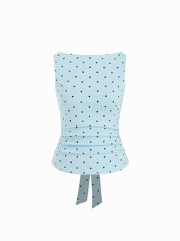 Cider - Cotton-Blend Boat Neck Knotted Polka Dot Ruched Top