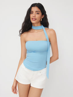 Cider - Lace Bowknot Bandeau Top With Scarf