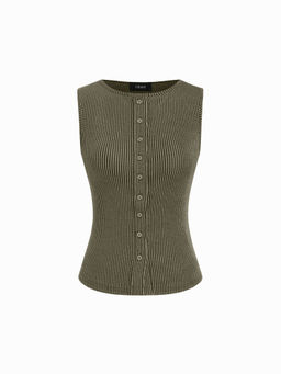 Cider - Round Neckline Stripe Button Through Top