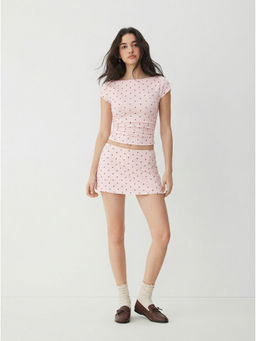 Cider - Cotton-Blend Boat Neck Polka Dot Ruched Tee & Mini Skort