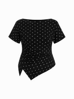 Cider - Cotton-Blend Boat Neck Ruched Asymmetrical Hem Tee Curve & Plus