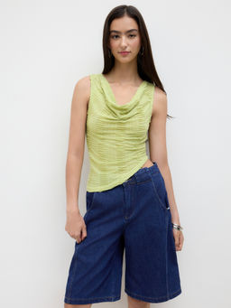 Cider - Cowl Neck Asymmetrical Hem Texture Top